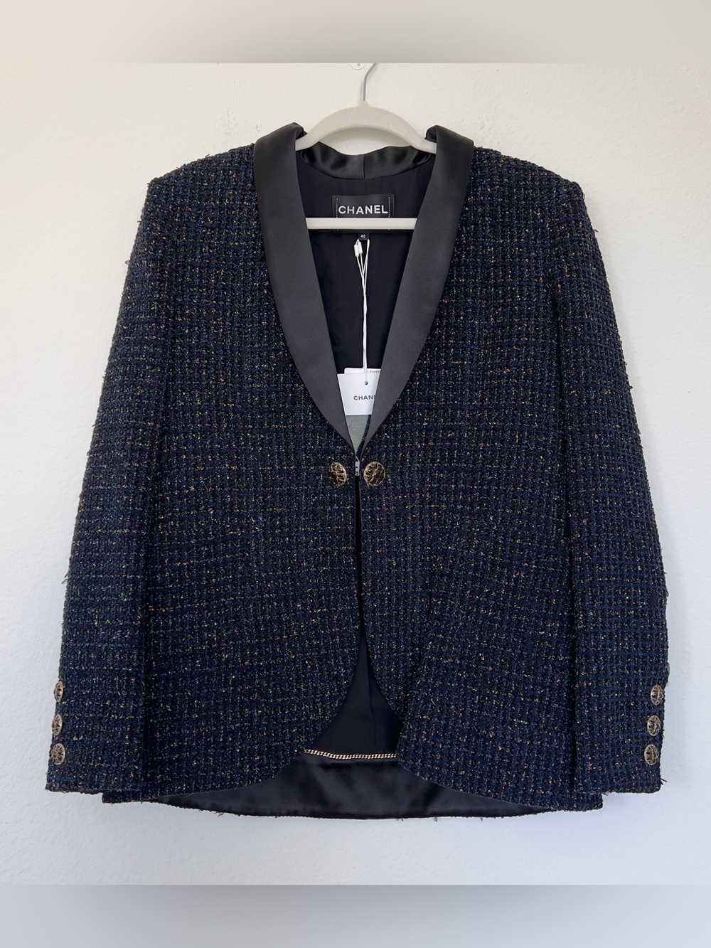 Chanel 19A NYC Egypt Wool Tweed Gripoix Blazer Jacket Navy Blue Green Pink NWT - Picture 4 of 16